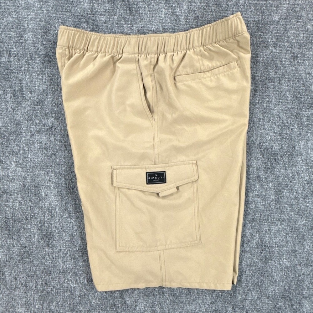 Rip Curl Cargo Shorts Boys XL Khaki Tan Elastic Waist Surf Skate Utility Pockets